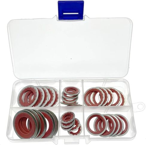 30PCS Air Conditioning Compressor Port Seal Washer Kit, 6 Sizes A/C Gasket Assortment, Original Equipment AC Compressor Seals, Automotive Self-Centered Bonded Seal Gasket Assortment in Kuwait