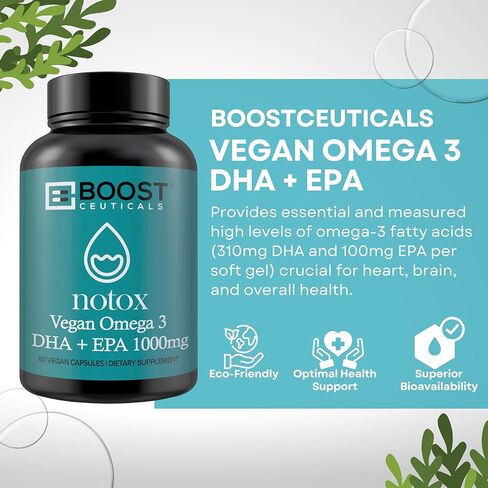 BoostCeuticals Plant Based Algae Omega 1000mg Omega Fish Oil Replacement - Vegan Omega 3 DHA - Omega 3 Fish Oil Alternative - Brain Health (60) in Kuwait