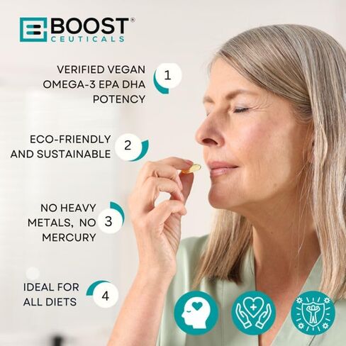 BoostCeuticals Plant Based Algae Omega 1000mg Omega Fish Oil Replacement - Vegan Omega 3 DHA - Omega 3 Fish Oil Alternative - Brain Health (60) in Kuwait