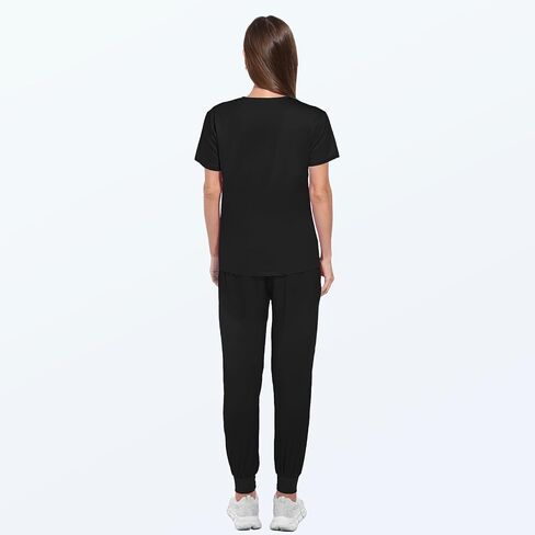 Scrubs for Women Set, V-Neck Scrub Top & Joggers Pants Sets, Slim Quick-dry Anti Wrinkle Yoga Waistband in Saudi Arabia