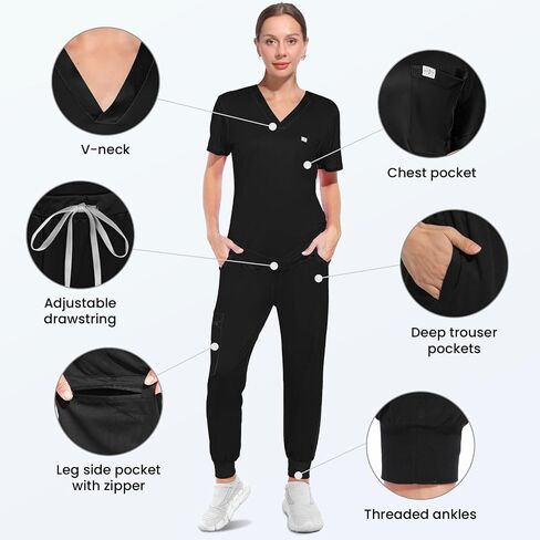 Scrubs for Women Set, V-Neck Scrub Top & Joggers Pants Sets, Slim Quick-dry Anti Wrinkle Yoga Waistband in Saudi Arabia