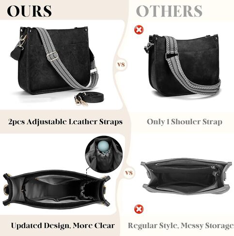Leather Crossbody Bags for Women Vegan Leather Purses with 2 Pcs Replacement Adjustable Boho Strap & Leather Strap in Saudi Arabia
