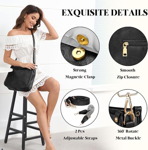Leather Crossbody Bags for Women Vegan Leather Purses with 2 Pcs Replacement Adjustable Boho Strap & Leather Strap in Saudi Arabia