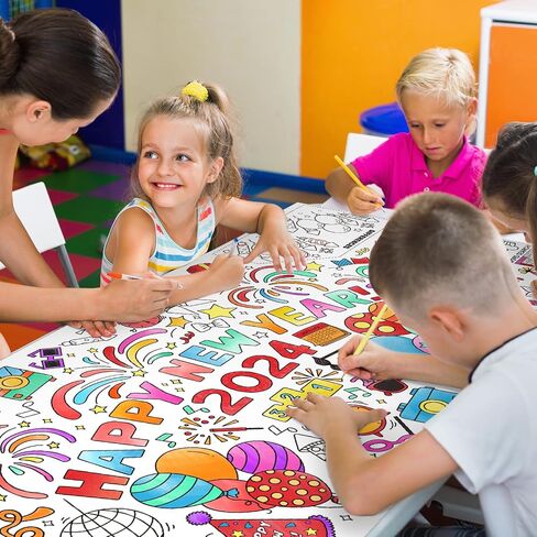 World Map Giant Coloring Poster - 31.5X 72 Inches - Versatile Classroom Wall Décor & Birthday Activity - Perfect as World Map Poster or Table Cover for School Parties and Special Events in Kuwait