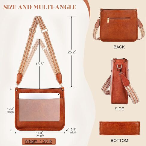 Leather Crossbody Bags for Women Vegan Leather Purses with 2 Pcs Replacement Adjustable Boho Strap & Leather Strap in Saudi Arabia