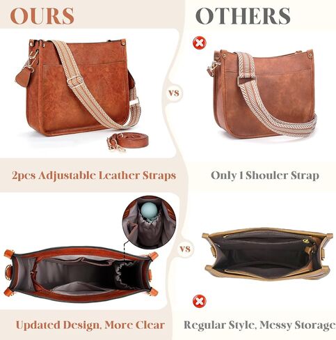 Leather Crossbody Bags for Women Vegan Leather Purses with 2 Pcs Replacement Adjustable Boho Strap & Leather Strap in Saudi Arabia