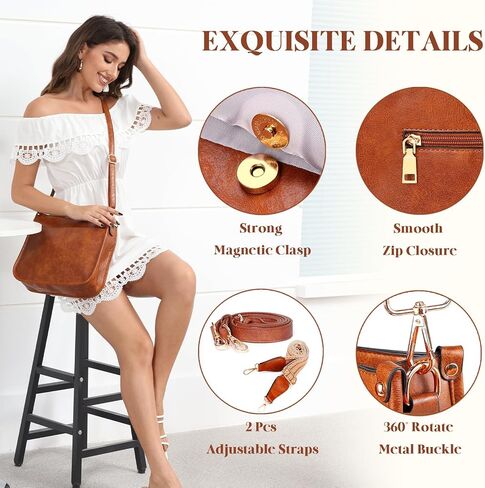 Leather Crossbody Bags for Women Vegan Leather Purses with 2 Pcs Replacement Adjustable Boho Strap & Leather Strap in Saudi Arabia