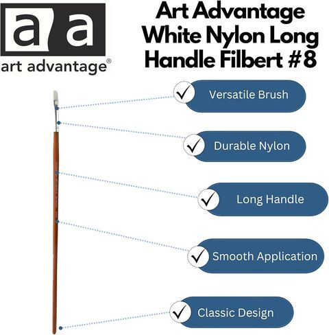 White Nylon Bristle Long Handle Filbert #12 Paint Brush with Wood Handle - Paint Brushes for Acrylic Paint, Oil or Watercolor Paint - Face Paint Application, Nail Art in Kuwait
