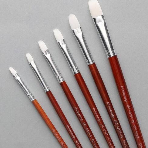White Nylon Bristle Long Handle Filbert #12 Paint Brush with Wood Handle - Paint Brushes for Acrylic Paint, Oil or Watercolor Paint - Face Paint Application, Nail Art in Kuwait
