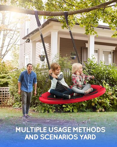 أرجوحة شجرة الصحن مقاس 43 بوصة للأطفال البالغين، أرجوحة صحن طائر مقاومة للماء مع أشرطة تعليق قابلة للتعديل، مقاعد متأرجحة للفناء الخلفي وملعب داخلي خارجي، أزرق in Kuwait