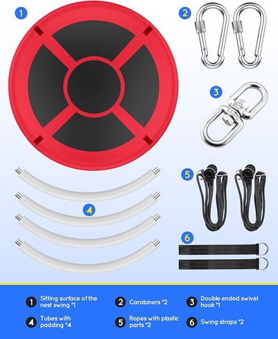 أرجوحة شجرة الصحن مقاس 43 بوصة للأطفال البالغين، أرجوحة صحن طائر مقاومة للماء مع أشرطة تعليق قابلة للتعديل، مقاعد متأرجحة للفناء الخلفي وملعب داخلي خارجي، أزرق in Kuwait