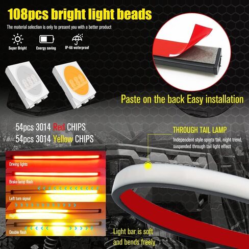 شريط إضاءة LED عالمي للدراجات النارية مقاس 11.8 بوصة، 3 في 1 ضوء فرامل DRLs أبيض وضوء إشارة الانعطاف كهرماني 108 شريط مرن للدراجات النارية والسيارات والمركبات ATV. (أبيض + كهرماني) in Kuwait