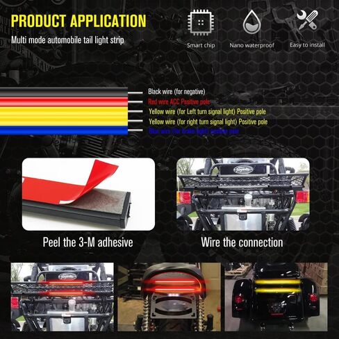 شريط إضاءة LED عالمي للدراجات النارية مقاس 11.8 بوصة، 3 في 1 ضوء فرامل DRLs أبيض وضوء إشارة الانعطاف كهرماني 108 شريط مرن للدراجات النارية والسيارات والمركبات ATV. (أبيض + كهرماني) in Kuwait