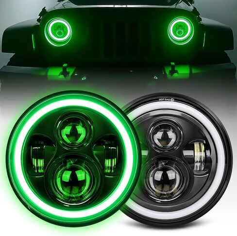 UNI-SHINE 7 بوصة هالة حمراء LED مصباح أمامي Hi/Lo Beam مع إشارة انعطاف كهرمان قطعتين 7 بوصة LED مصباح أمامي DOT Round H6024 LED مصباح أمامي متوافق مع Jeep Wrangler JK TJ CJ، متوافق مع Chevy in Kuwait