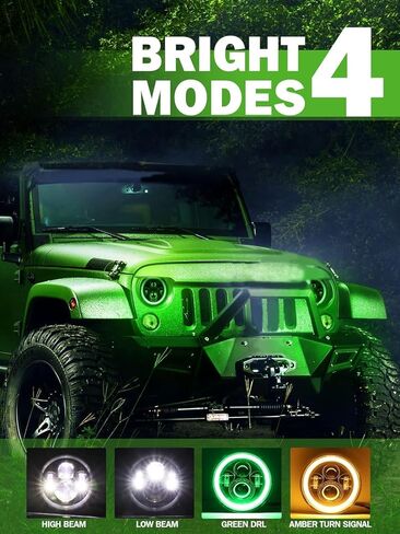 UNI-SHINE 7 بوصة هالة حمراء LED مصباح أمامي Hi/Lo Beam مع إشارة انعطاف كهرمان قطعتين 7 بوصة LED مصباح أمامي DOT Round H6024 LED مصباح أمامي متوافق مع Jeep Wrangler JK TJ CJ، متوافق مع Chevy in Kuwait