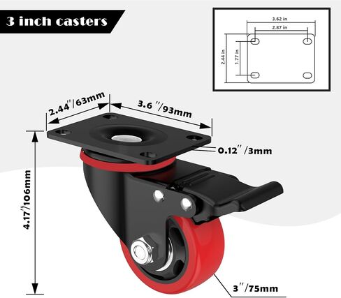 5 Inch Heavy Duty Casters Set of 4, Locking Industrial Casters with Brake, Swivel Top Plate Casters Wheels for Furniture and Workbench(Free Hardware Kits) in Saudi Arabia