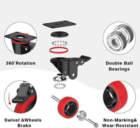 5 Inch Heavy Duty Casters Set of 4, Locking Industrial Casters with Brake, Swivel Top Plate Casters Wheels for Furniture and Workbench(Free Hardware Kits) in Saudi Arabia