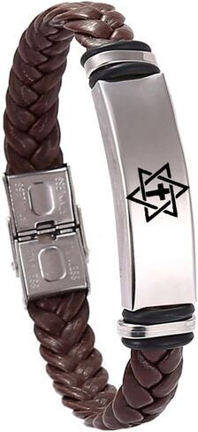 YLYYJ Star of David Cross Leather Bracelet for Men Women,Stainless Steel Braided Leather Cross Messianic Menorah Star of David Cuff Bracelets Bangle Amulet Jewelry Gift for Him Her in Saudi Arabia