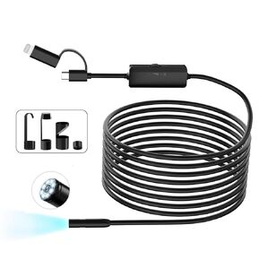 Dual Lens Endoscope Camera with Light 1920P HD Borescope with 8+1 Adjustable LED Lights,IP67 Waterproof 16.5FT Semi-Rigid Snake Cord Inspection Camera for iPhone, iPad and Android Phone