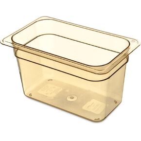 Carlisle FoodService Products Storplus High Heat Food Pan Steam Table Pan, Chafing Pan for Catering, Buffets, Restaurants, High Heat Plastic, 1/4 Size 6 Inches Deep, Amber, (Pack of 6)