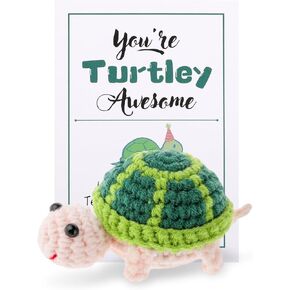 Funny Positive Turtle Mini Crochet Sea Turtle with Positive Affirmations Cards Handmade Cute Wool Funny Knitted Positive Turtle Doll Inspirational Novelty Gifts for Birthday Party Decoration