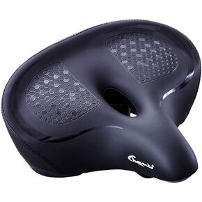 Black Bike Seat - Comfortable Wide Bike Saddle for Women Men | Soft Memory Foam Oversized Beach Cruiser Bicycle Seats, Dual Shock Absorbing, Universal Fit, Waterproof