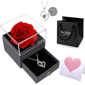 Preserved Rose Flower in Glass Angel Figurines with LED Light, Light Wife and Girlfriend on Christmas Valentines Day Mothers Day Anniversary Birthday Gifts for Her Blus Rose