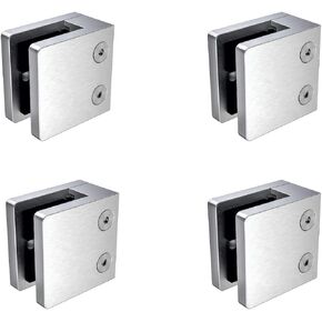 Glass Clamp Large Heavy Duty Square 2.17" for Flat Surface by Inline Design [Pack of 4] [Satin Stainless Steel]