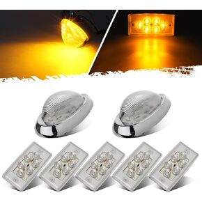 استبدال Partsam لـ Freightliner Century/Columbia Led Lights Kit، 5x مستطيل العنبر 6LED سقف الكابينة العلوي علامة التخليص + 2x 5-7/8" ضوء علامة التخليص الكهرمان النائم على شكل دمعة 15led