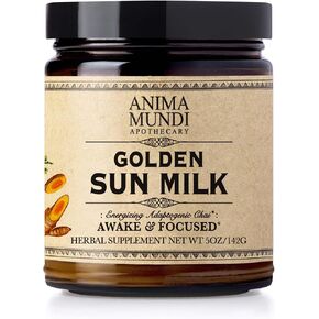 Anima Mundi Golden Sun Milk - Energizing Plant-Based Powder with Organic Spices Turmeric, Cordyceps, Mucuna & Vanilla - Delicious Unsweetened Drink Powder For Longevity and Energy Support (5oz / 142g)