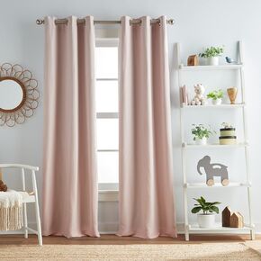 Dream Factory Grommet Top Window Treatment 2 Piece Set Room Darkening Curtains for Kids Bedroom Decor Solid Lined Drapes, 84" Panel Pair, Pink Harper