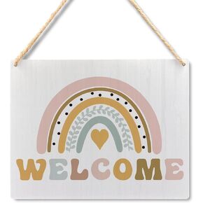 Boho Classroom Decor, Welcome Sign for Classroom, Boho Rainbow Welcome Wooden Plaque Signs Wall Hanging, Rainbow Classroom Decor, Classroom Door Decor, 10.2x7.8 Inches