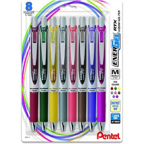 أقلام Pentel® EnerGel RTX، 0.7 مم، نقطة متوسطة، ألوان حبر متنوعة، عبوة من 8 أقلام