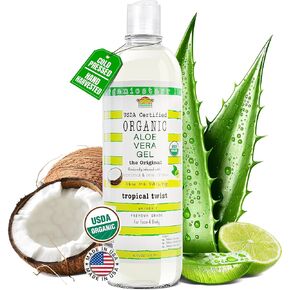 Organicstarr USDA Certified Organic Aloe Vera Gel - The One and ONLY Coconut Lime Infused Organic Aloe on the Market - Chemical-Free - Made in the USA - 12 oz. - Tropical Twist