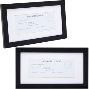 Stockroom Plus 2 Pack Business License Frame for Professional Office, Cosmetology, Pictures, Certifications (11.7 x 6.5 x 0.5 In)