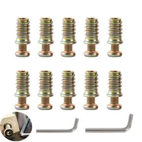10 Set Hex Threaded Inserts Nut M10 External with M8 Internal Threaded Screw Kit Countersunk Socket Bolt Fastener Connector for Wood Furniture Woodwork Sofwood Assortment Hardware with Spanner