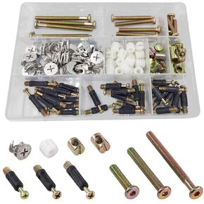 125pcs Furniture Connecting Cam Lock Fittings Connectors with Dowel and Pre-Inserted Nut with M6 Crib Screw and Bolt Replacement Hardware Kit