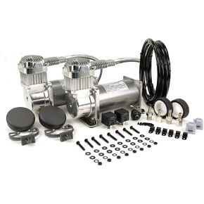 VIAIR 380C Dual Air Compressor for Air Suspension (2 Pack) 12V Continuous Duty Cycle Compressor for Air Tanks, Bags, Air Horns 200 PSI (Stealth Black)