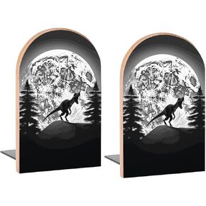 Dinosaur Big Moon Book Ends Decorative Wood Bookends for Shelves Kids Room Desk Home Office Book Stoppers for Magazines,Books, DVDs, 1 Pair/2 Pieces(5x3.1 in)