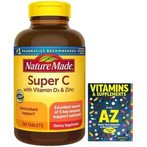 Nature Made Super C with (Vitamin D3 and Zinc), 200 Tablets,One per Day Tablet+ Better Guide Vitamins Supplements Book Printed