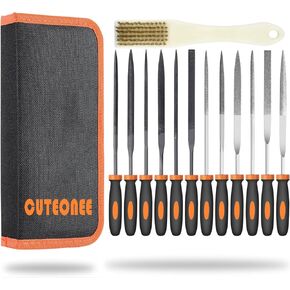Needle Files Set 12PCS with 6 Steel File, 6 Diamond File, Premium Grade T12 Drop Forged Alloy Steel, Metal File Set with Cleaning Metal Brush & Carrying Case for Wood and Metal Work DIY