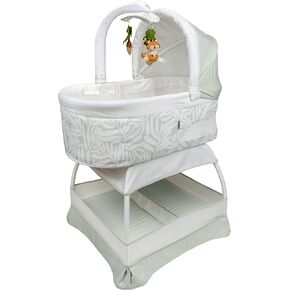 Baby Sweetli Calm Infant Bassinet Bedside Crib Sleeper with Cry Recognition, Electric Mobile with Deluxe Toys, Music, Twinkling Night-Lights, and Vibration (Sage Fern Leaves)