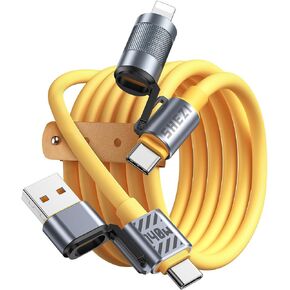 4 in 1 USB C Cable Lightning Cable, [SHEZI Style] 100W 5ft USB to USB C Fast Charging & Data Sync, Soft Silicone Anti-Tangle Cord Combo Type C/USB A/L Ports for iPhone iPad Samsung