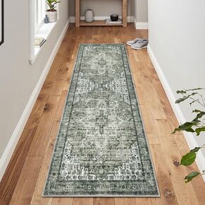 2x3 Green Washable Rug for Entryway, Soft Traditional Area Rug, Non-Slip Kitchen Rugs, Low-Pile Distressed Medallion Indoor Door Mat, Small Farmhouse Carpet for Entrance Kitchen Foyer Bedside