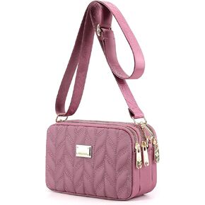 WITERY Quilted Small Crossbody Bag for Women - Waterproof Nylon Cell Phone Purse Pouch with Adjustable Long Strap