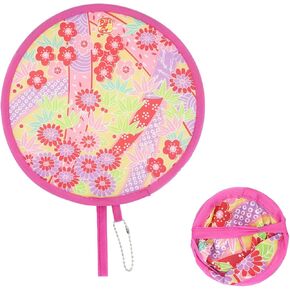 Dohia Foldable Fan Round Japanese Style folding Fan Summer Round Folding Hand Fan Decorative Collapsible Handheld Folding Fan for Women Girls Festival Wedding Party Portable ST4-RBZTYS (pink)