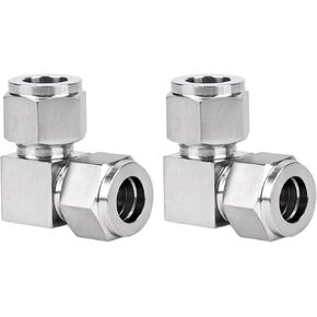 Stainless Steel 304 Compression 90 Degree Elbow 1/8" OD x 1/8" OD Tube Fitting with Double Ferrule, Pack of 2
