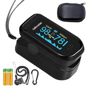 TYNDALL Pulse Oximeter Fingertip, 4 Data Pulse Oximeter with Respiration, Respiratory Rate Monitor, Oximetry for Sports Aviation Use Only (Black)