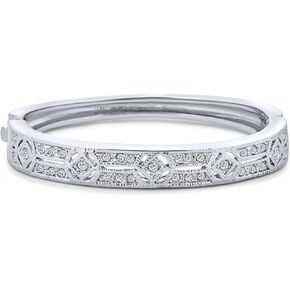 Classic Fashion Bridal Pave AAA Cubic Zirconia Princess Cut CZ Eternity Tennis Stackable Bangle Bracelet For Women, Prom, Wedding Silver Plated 7-7.5 Inch