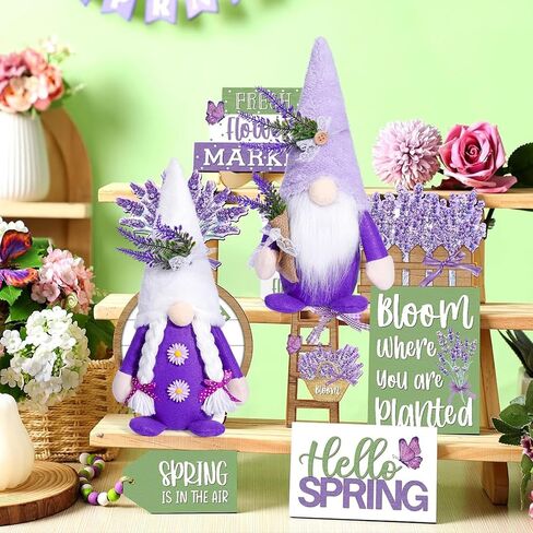 Summer Gnome Decorations for Home Lavender Decor Birthday Gifts Summer Gnomes Plush for Home Kitchen Tiered Tray Father‘s Day in Saudi Arabia